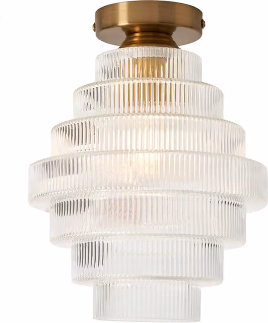 Litecraft Louisa Ribbed Glass Flush Ceiling Light in Brass