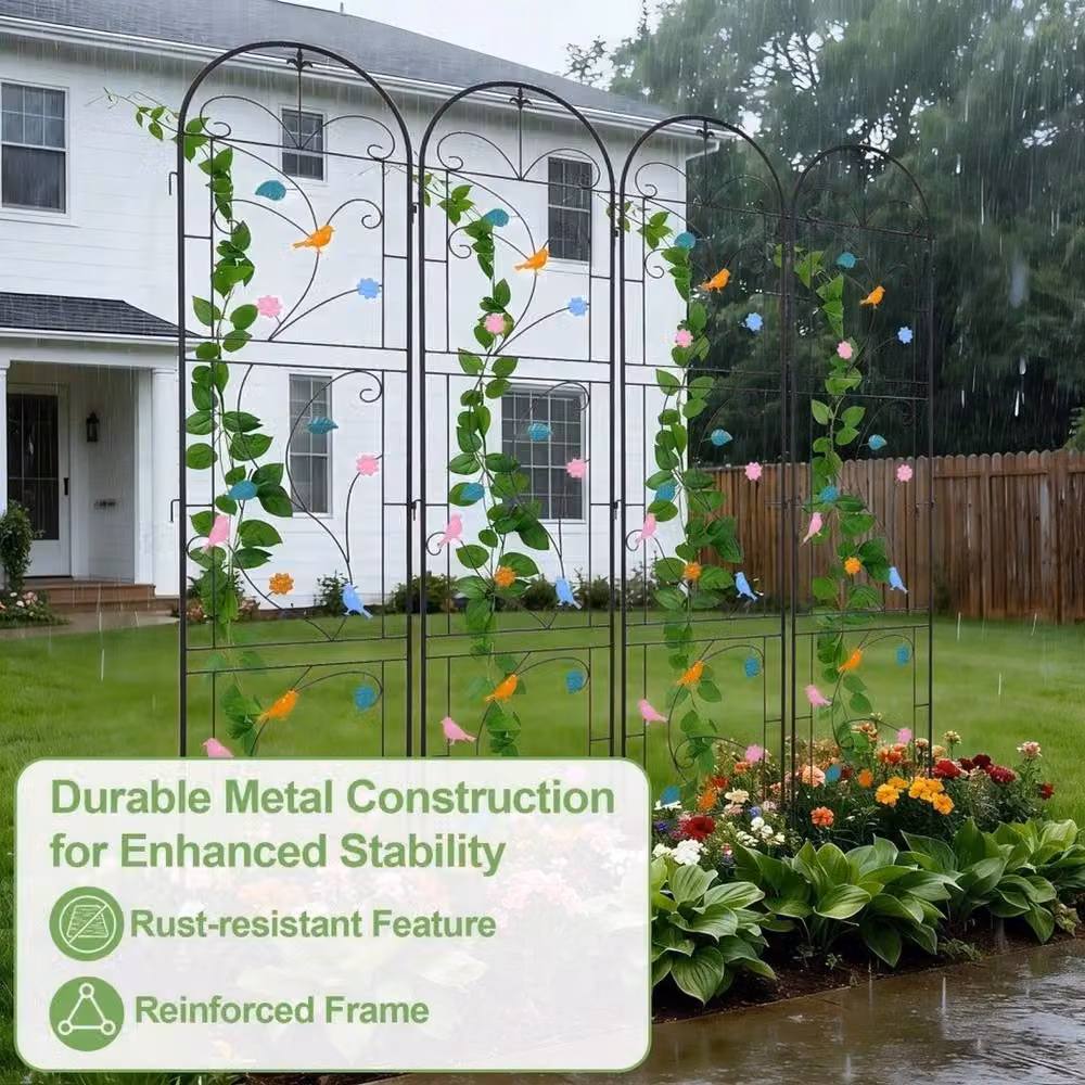NESTLUNE 2 Pack Black Metal Garden Trellis Support for Climbing Plants, H 100 cm x W 15 cm – 3