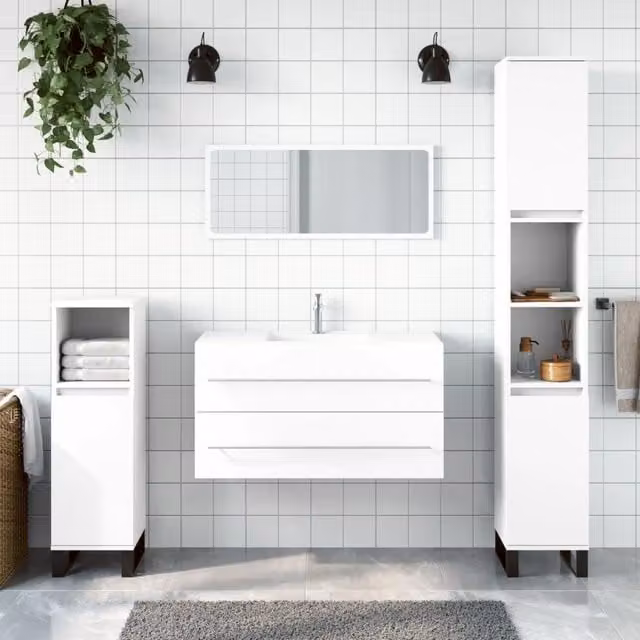 Berkfield Home White Wall Mounted Minimalist Bathroom Cabinet with Mirror Door