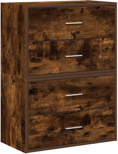 Berkfield Home Set of 2 Smoked Oak Cabinets with 2 Drawers in Brown, W/D/H: 60 x 31 x 40 cm