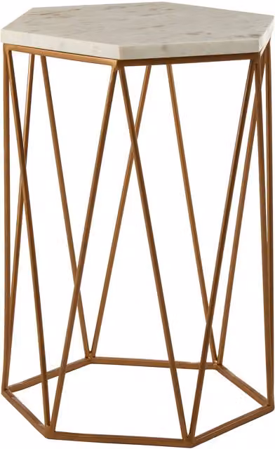 Orsina Gold Hexagonal Side Table with White Marble Top – 3