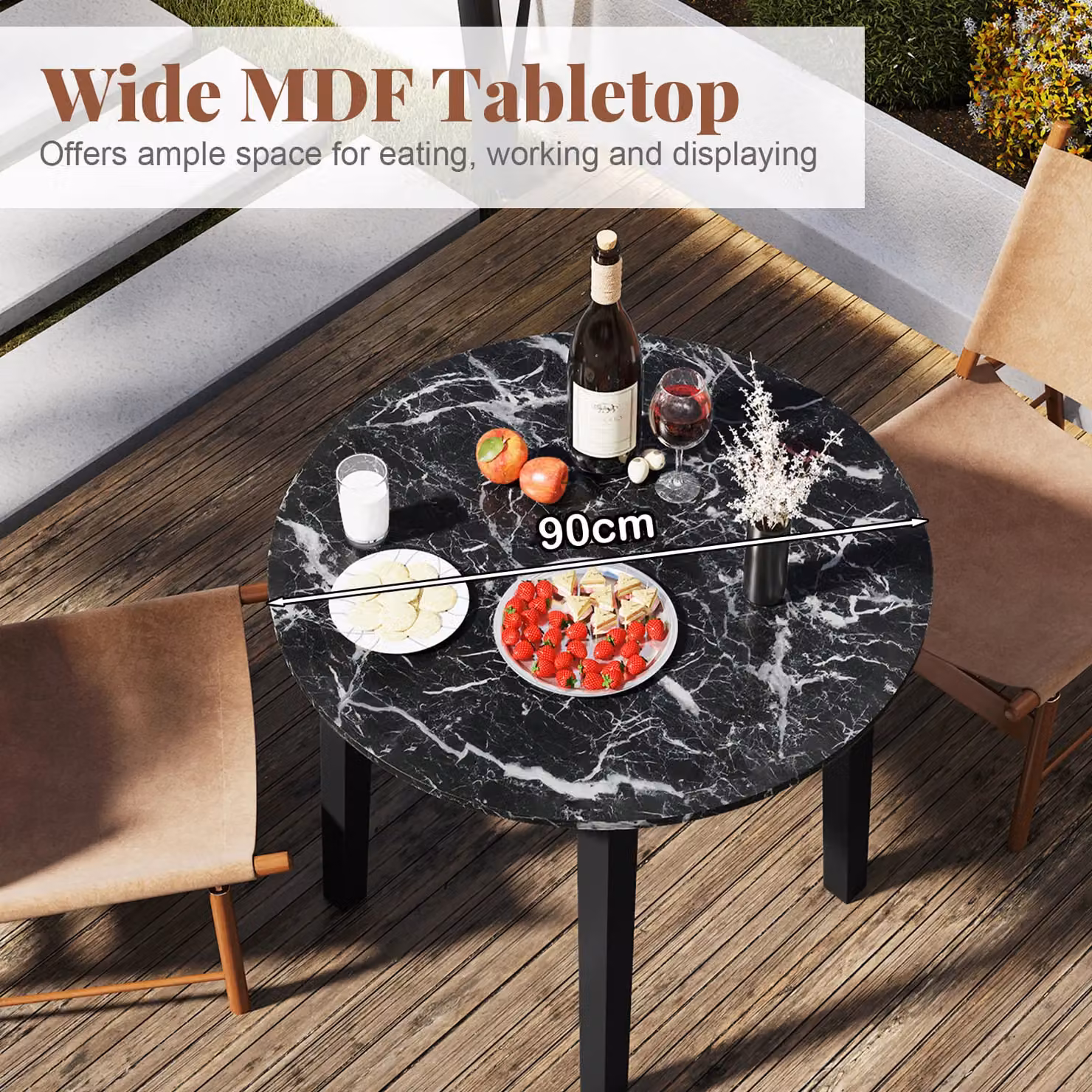 Costway Round Black Dining Table with Rubberwood Legs – 9