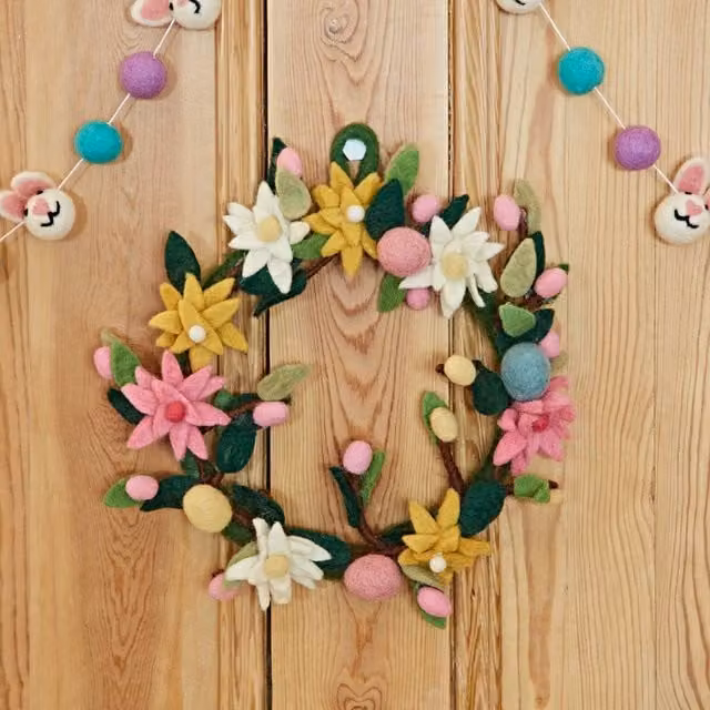 Paper High Multicolour Spring and Easter Floral Wreath with Green Leaves