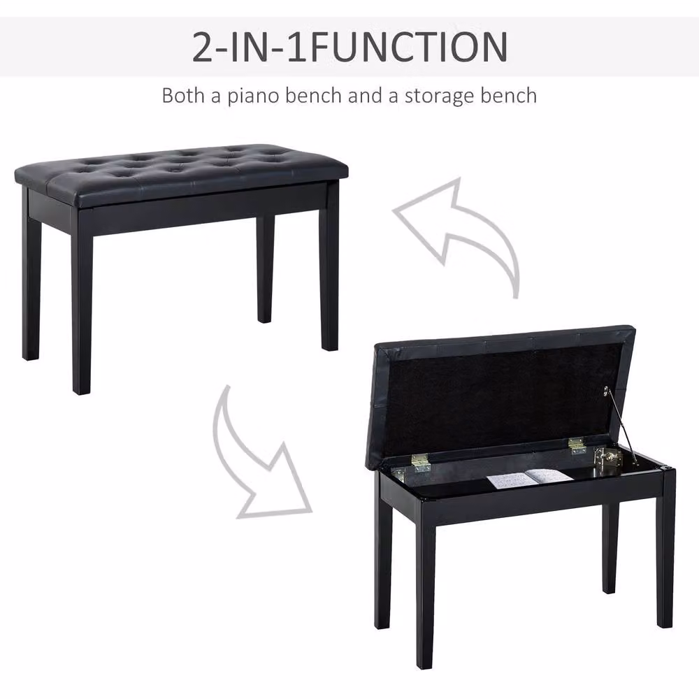 Wyld Haus Milara Black Faux Leather Piano Bench with Diamond Tufted Storage Seat W/D/H: 76 x 50 x 36 cm – 5