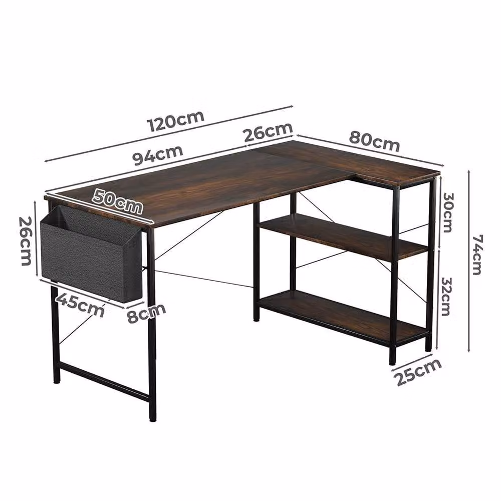 Levede L-Shaped Corner Computer Desk in Brown for Home Office – 5