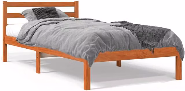 Berkfield Home Single Solid Wood Pine Bed Frame in Wax Brown, W/D/H: 90 x 190 cm – 1