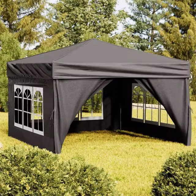 Berkfield Home Folding Party Tent with Sidewalls and Windows, Anthracite and Black, W: 3 m x D: 3 m