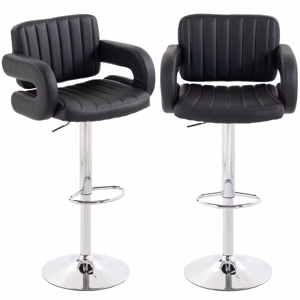 STILVORA Set of 2 Black Synthetic Leather Adjustable Swivel Bar Stools with Armrests – 2