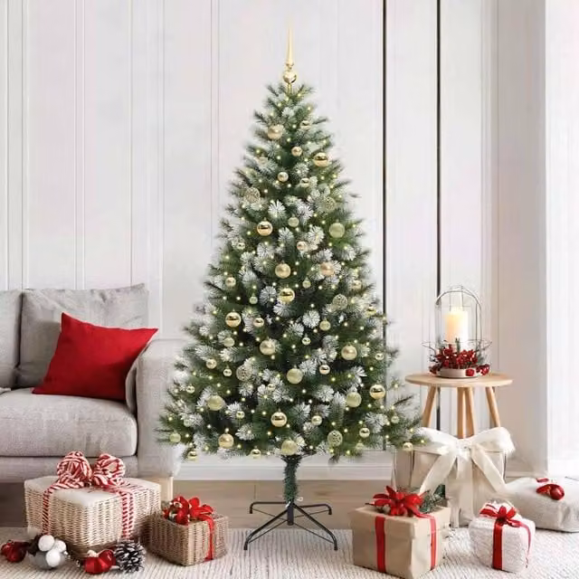 Berkfield Home Artificial Hinged Christmas Tree with Flocked Snow, Green, Height: 180 cm – 1