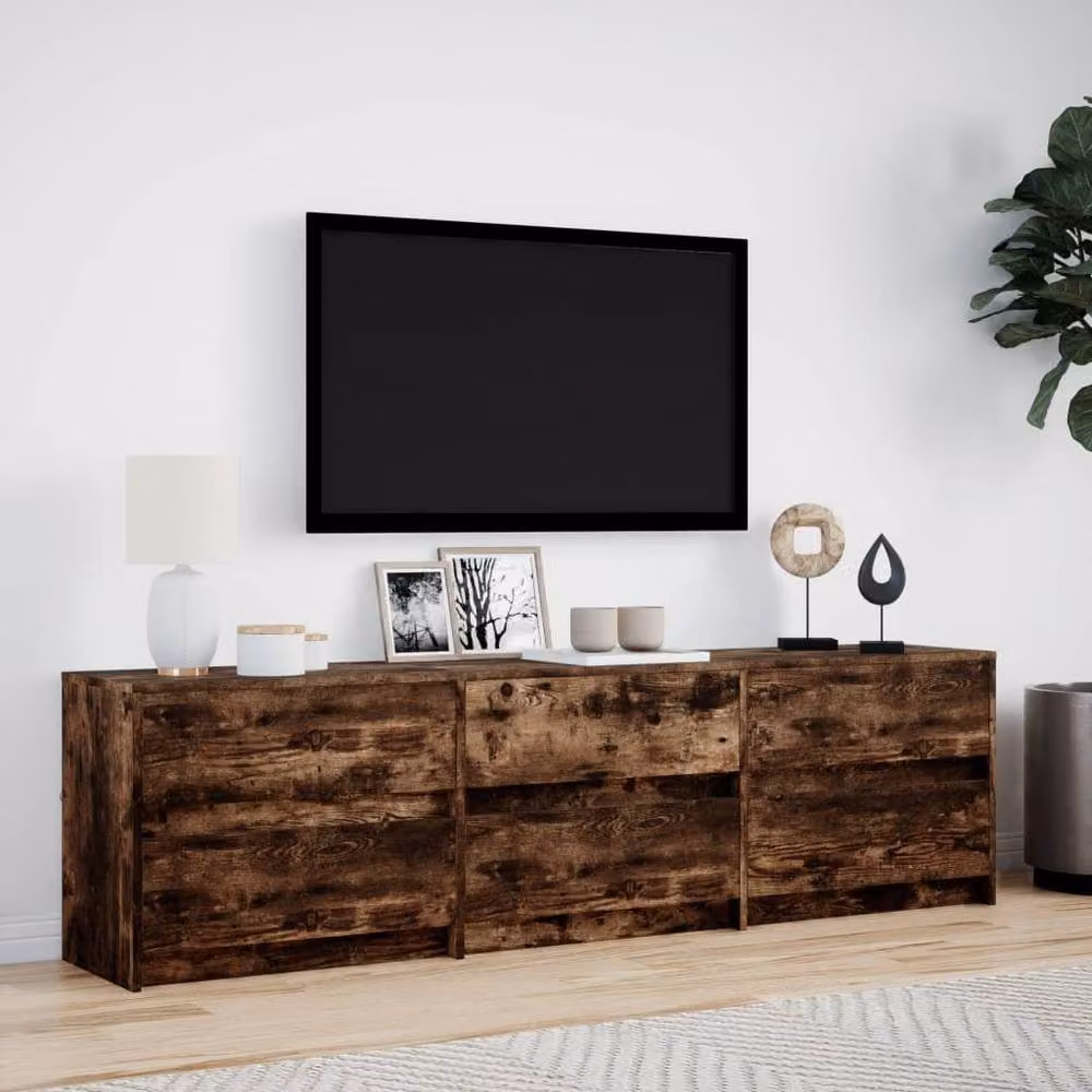 Berkfield Home Modern TV Cabinet with LED in Smoked Oak Brown, W/D/H: 180 x 34 x 50 cm – 2