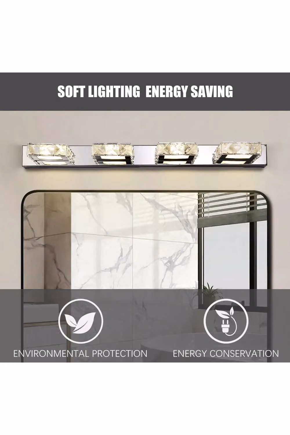 Living and Home 4-Head Crystal LED Bathroom Vanity Wall Light in Chrome – 2