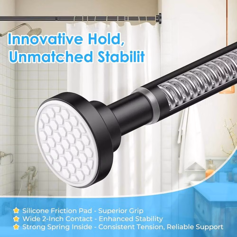 FLAVORA Heavy Duty Extendable Curtain Pole in Black, Stainless Steel, Width: 260-310 cm – 3