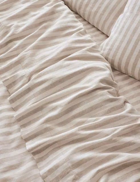 Piglet in Bed Striped Linen Blend Flat Sheet Ivory Mix