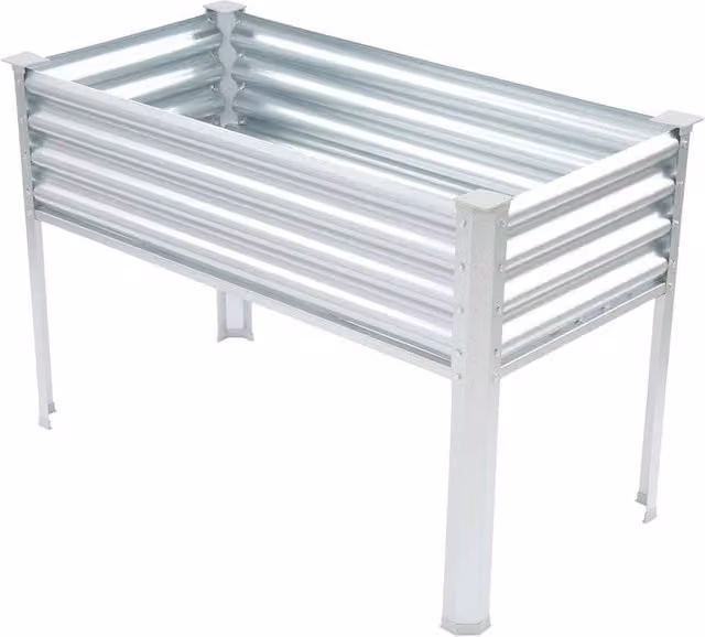 VOGREX Elevated Metal Planter Bed with Legs in Silver for Vegetables, Herbs and Flowers, W/D/H: 80 x 60 x 60 cm – 1