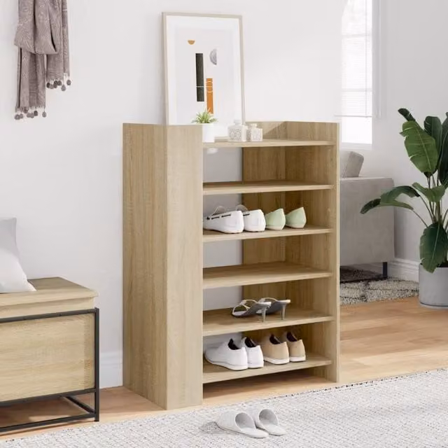Berkfield Home Sonoma Oak Shoe Cabinet in Brown, W/D/H: 74.5 x 37.5 x 100 cm