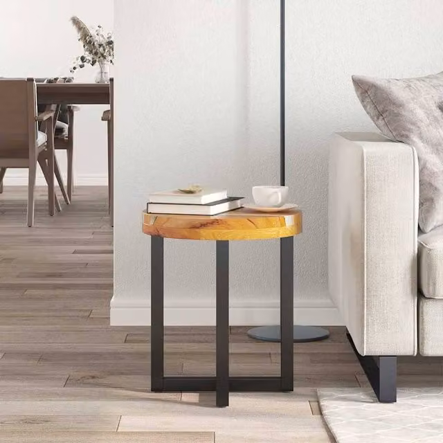 Berkfield Home Round Coffee Table in Teak and Mango Wood with Lacquered Finish, W/D: 40 x 45 cm
