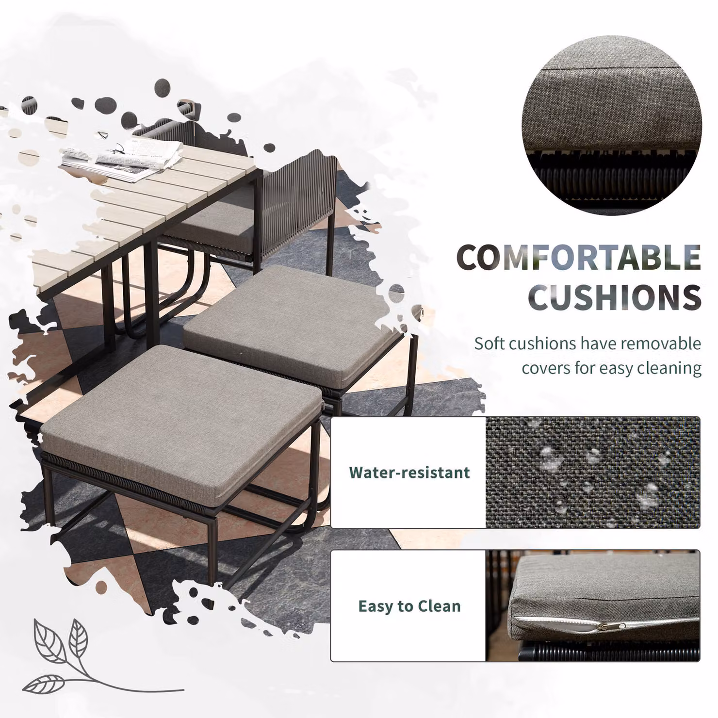 Outsunny 10 Seater Rattan Cube Garden Furniture Set in Grey with Cushions and Rectangular Wood Grain Plastic Top Table – 4