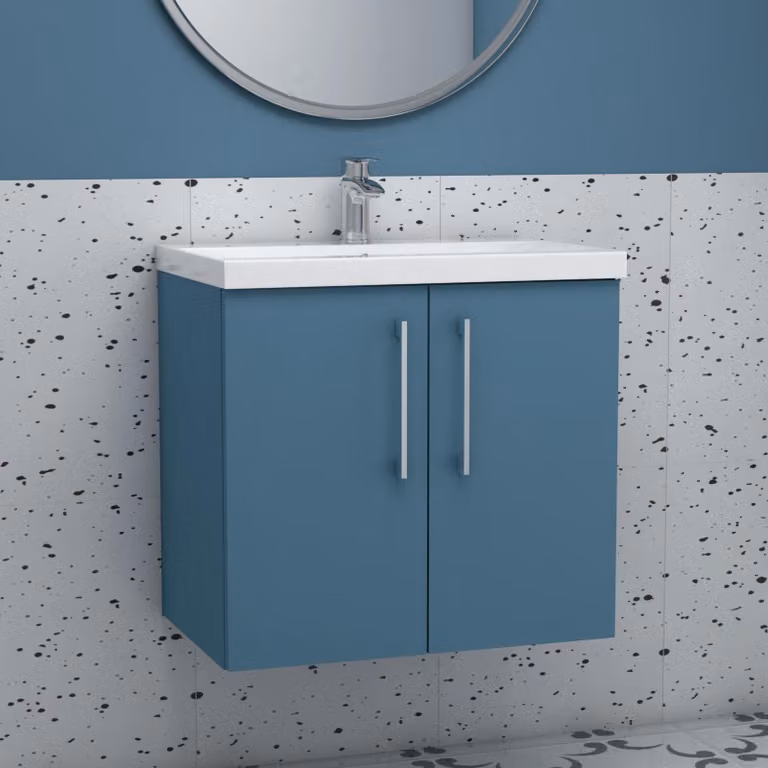 Royal Bathrooms Modena 800mm Wall Hung 2 Door Vanity Unit with Mid-Edge Basin in Satin Blue