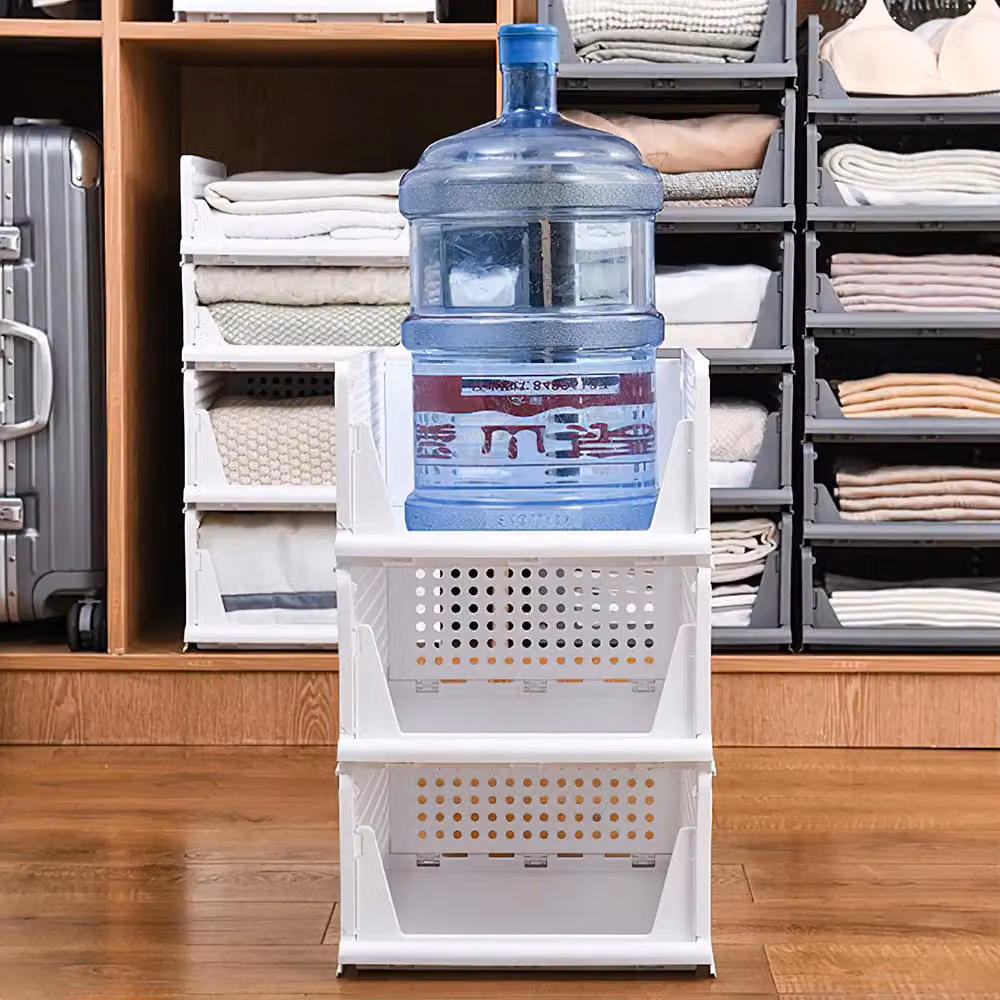 Living and Home 4-Piece Stackable Plastic Pull-Out Wardrobe Organiser Drawers in White – 4