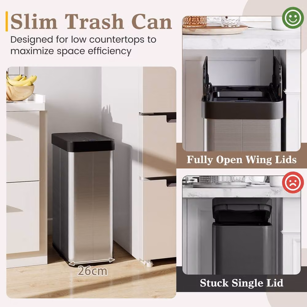 Costway 60L Infrared Motion Sensor Trash Can with Wing Lids in Silver – 4
