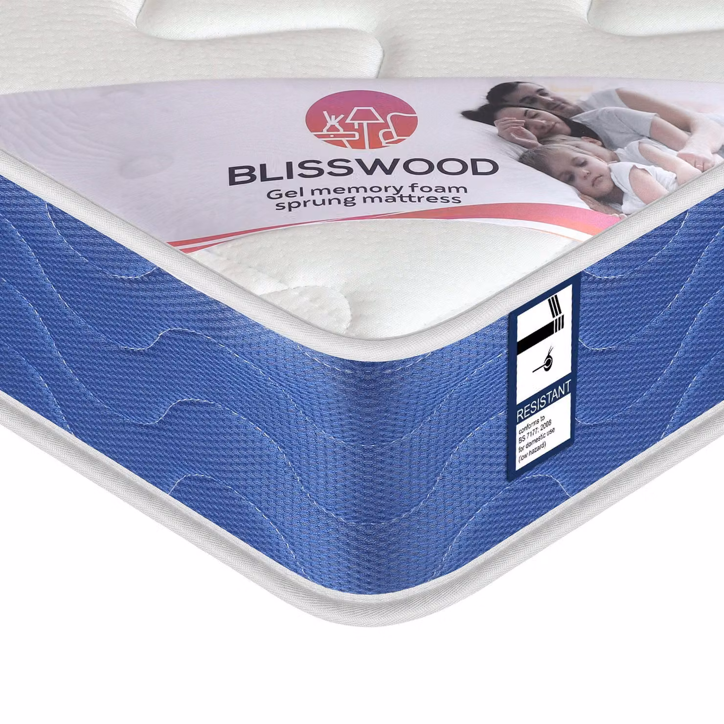 DHS Hybrid Sprung Mattress with Cool Gel Memory Foam, Blue, W/D/H: 120 x 200 x 20 cm