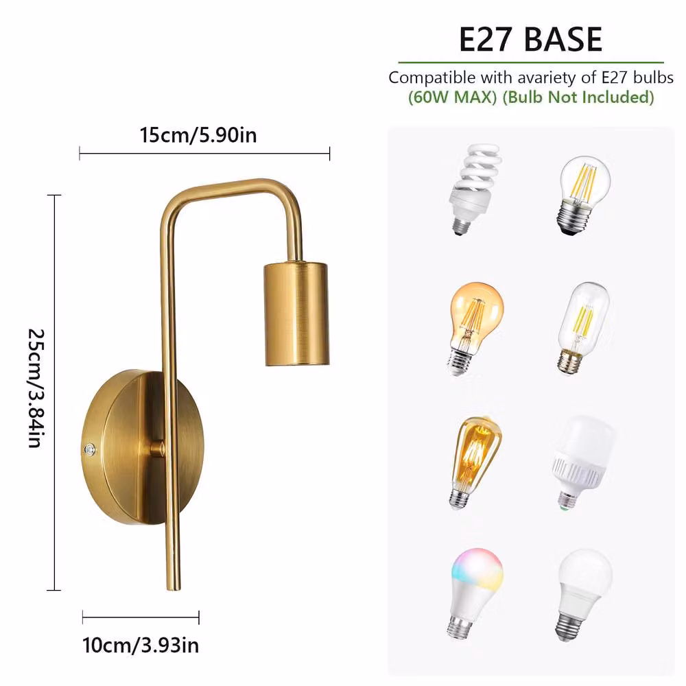 COMELY 2 Pack Gold Vintage Industrial Wall Lights with E27 Glass Cylinder Shades – 3