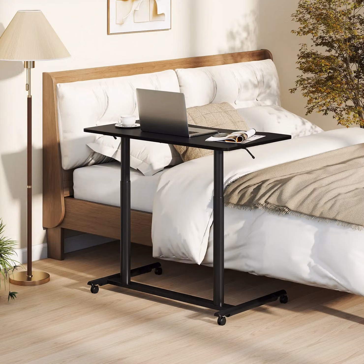 Costway C-Shaped Mobile Standing Desk with Adjustable Height and Castors, Black – 3