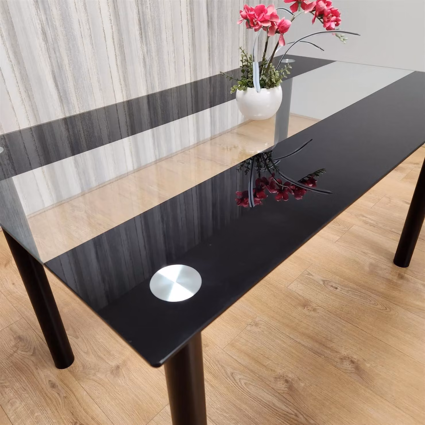 KOSY KOALA Modern Rectangular Glass Dining Table in Black and Transparent, H 75 x L 140 x W 80 cm – 2