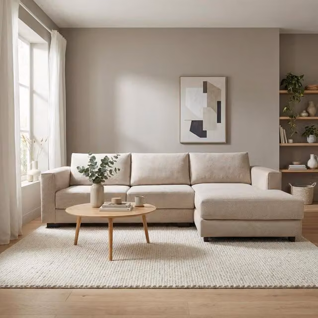 Abakus Direct Kaizer Right Facing L-Shape Corner Sofa in Light Brown Bubble Fabric