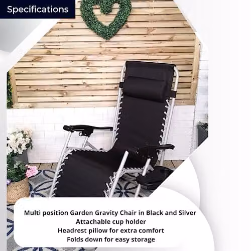 Samuel Alexander Multi Position Zero Gravity Garden Relaxer Sun Lounger in Black and Silver – 7