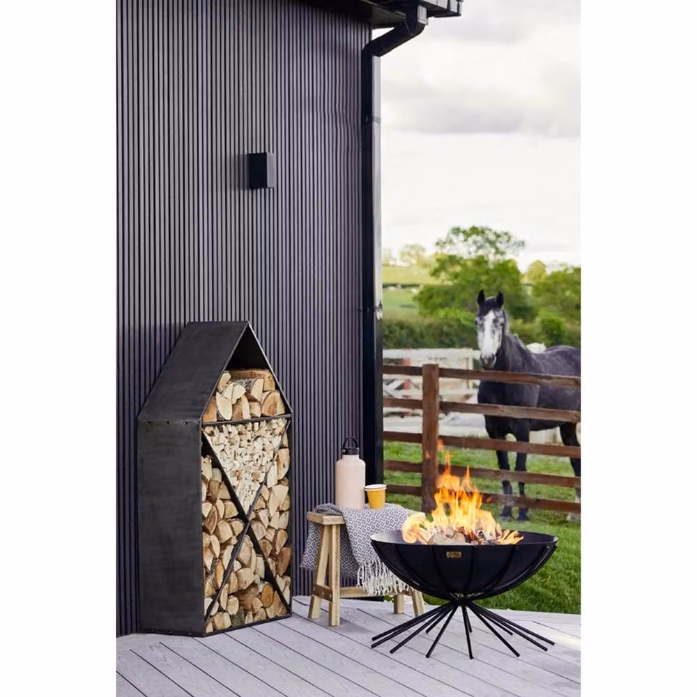Lemon Pavilion Modern Metal Log Storage in Black, W70 x D30 x H125 cm – 3
