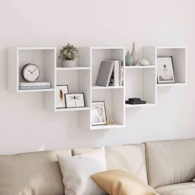 Berkfield Home Wall Mounted White Engineered Wood Shelf, W: 159 cm, D: 18 cm, H: 66 cm