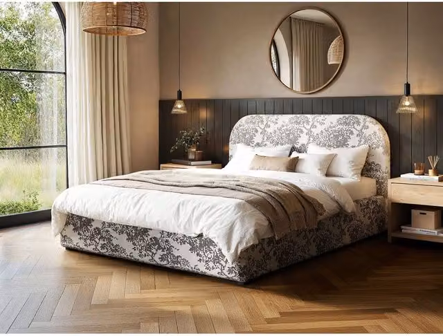 Flair Alba Tree Print Ottoman Bed in Beige Chenille, W/D/H: 180 x 200 x 165 cm – 1