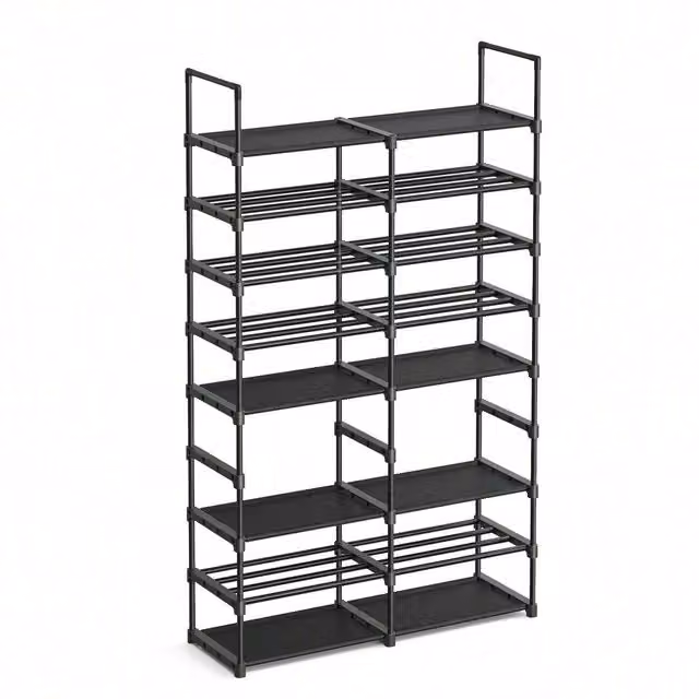 SONGMICS 8-Tier Adjustable Shoe Rack and Storage Organiser in Black