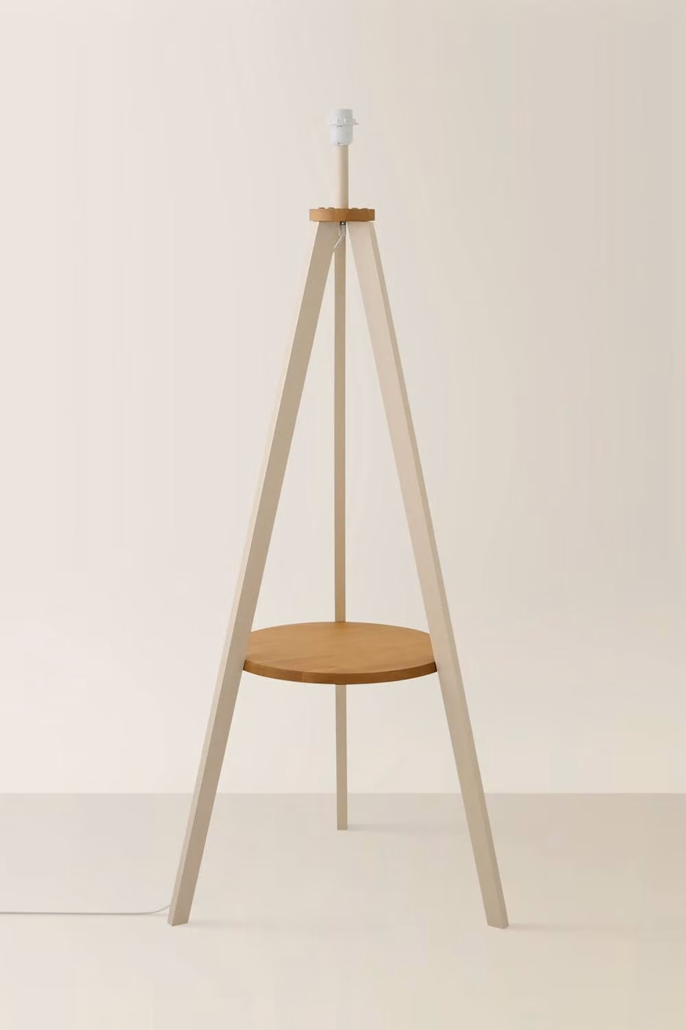 ValueLights Morrigan Modern Wooden Tripod Shelved Floor Lamp Base in Beige – 2