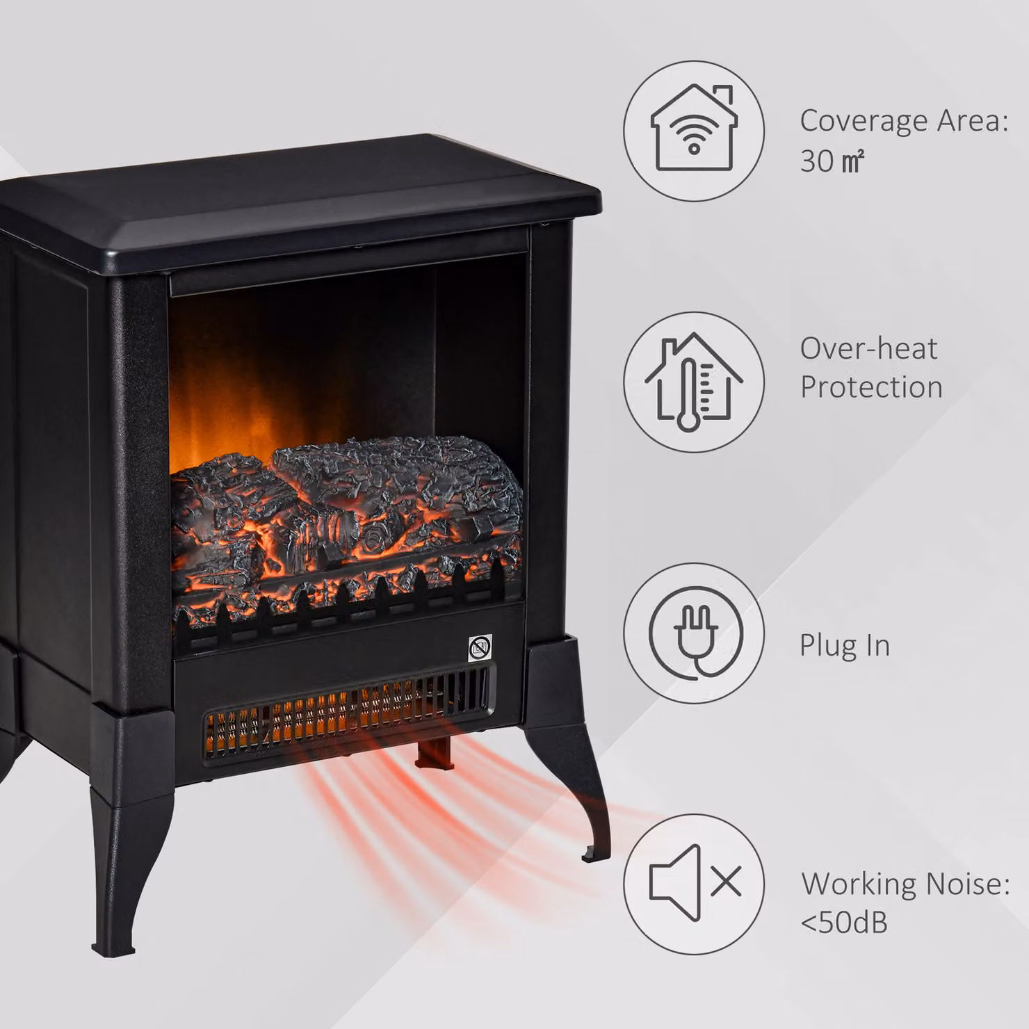 HOMCOM Black Electric Fireplace Stove with Realistic Flame Effect, Glass and Metal Construction, W/D/H: 45.8 x 30.0 x 37.0 cm – 6