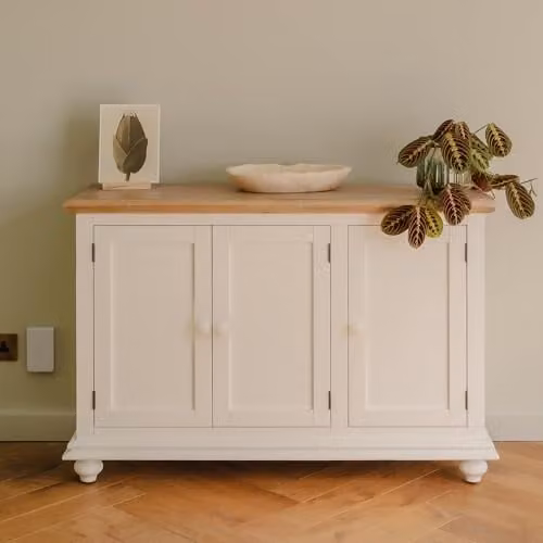 Statement Furniture Shire 3 Door Sideboard in White with Solid Oak Top, W: 120 cm