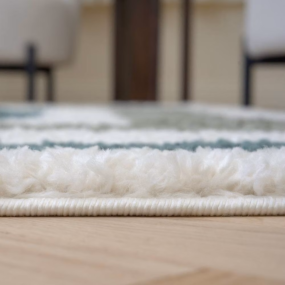 THE RUGS Moodi Border Design Shaggy Soft High Pile Living Room Rug in Green, W: 160 cm, L: 230 cm – 5