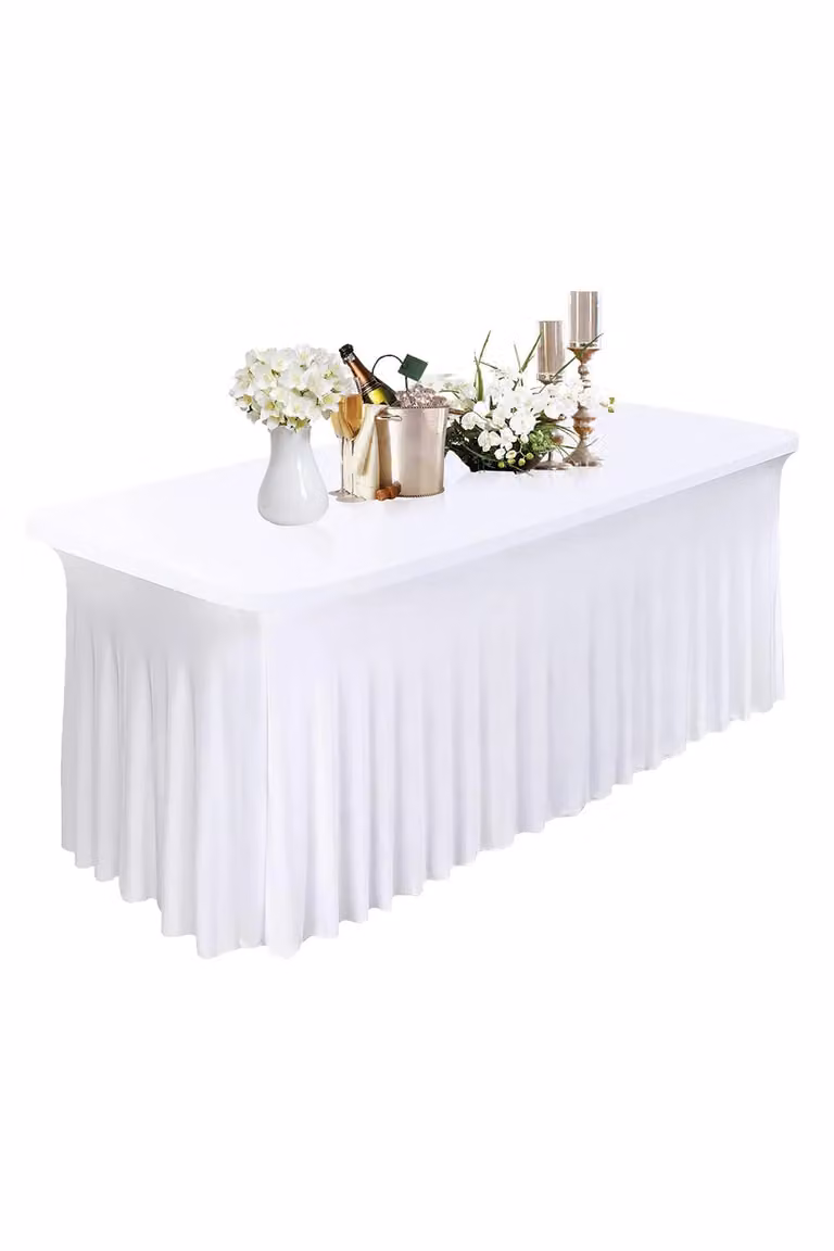 Neel Blue 6ft Fitted Rectangle Spandex Ruffled Tablecloth in White and Blue