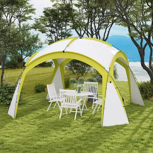 Outsunny Outdoor Gazebo Event Dome Shelter in Beige, Green and White with Fibreglass Frame