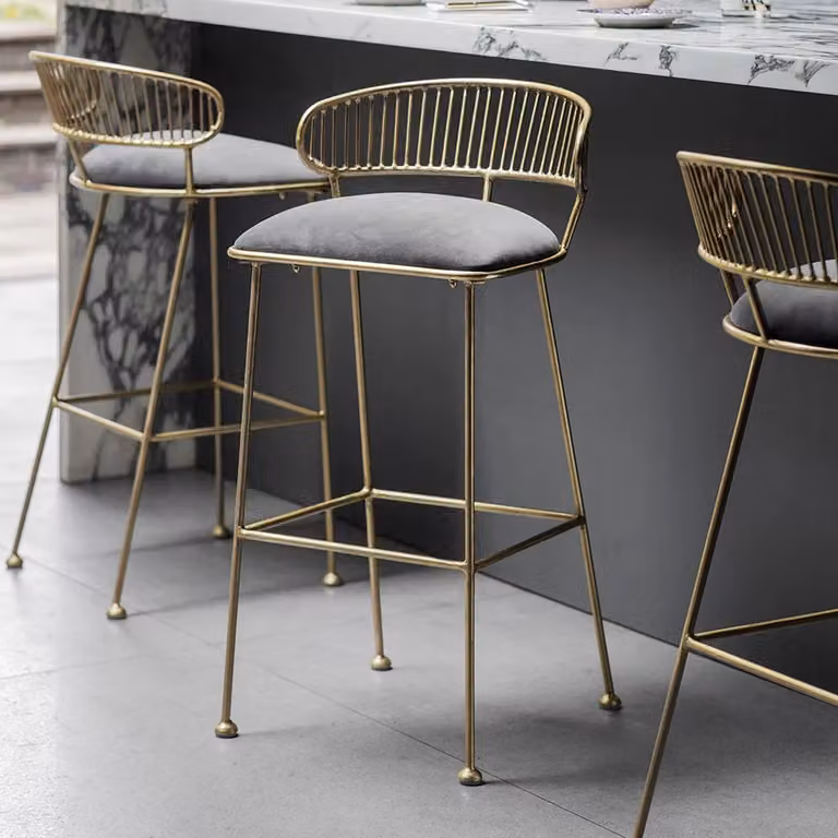 Atkin & Thyme Ella Metal Barstool in Grey Velvet