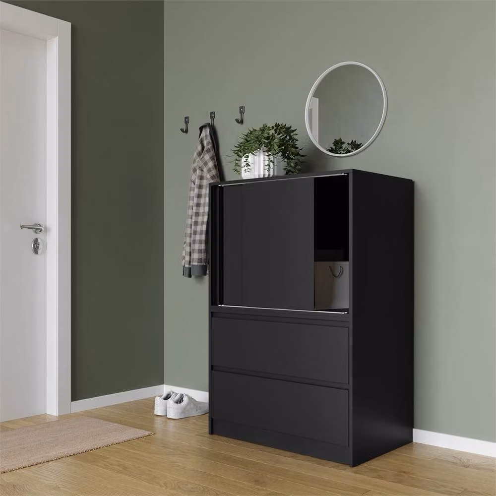 Nordara Black Modern Side Cabinet with 2 Doors and 2 Drawers for Home Office Storage, W/D/H: 120 x 51.5 x 80 cm – 4