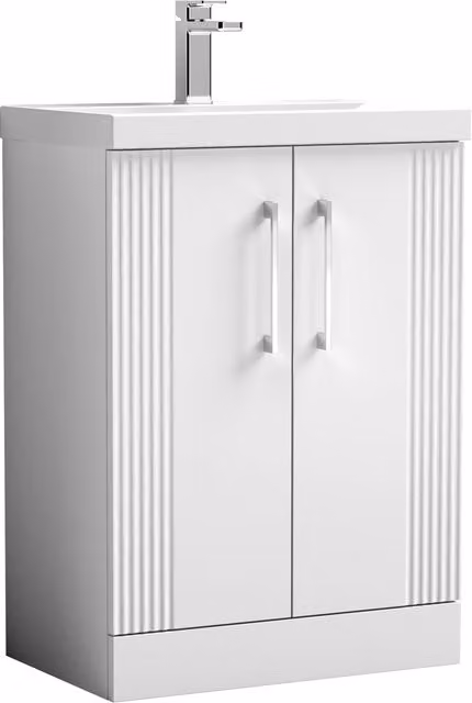 Balterley Floor Standing 2 Door Vanity Unit with Mid-Edge Basin, White, W: 60 cm, H: 85 cm – 1
