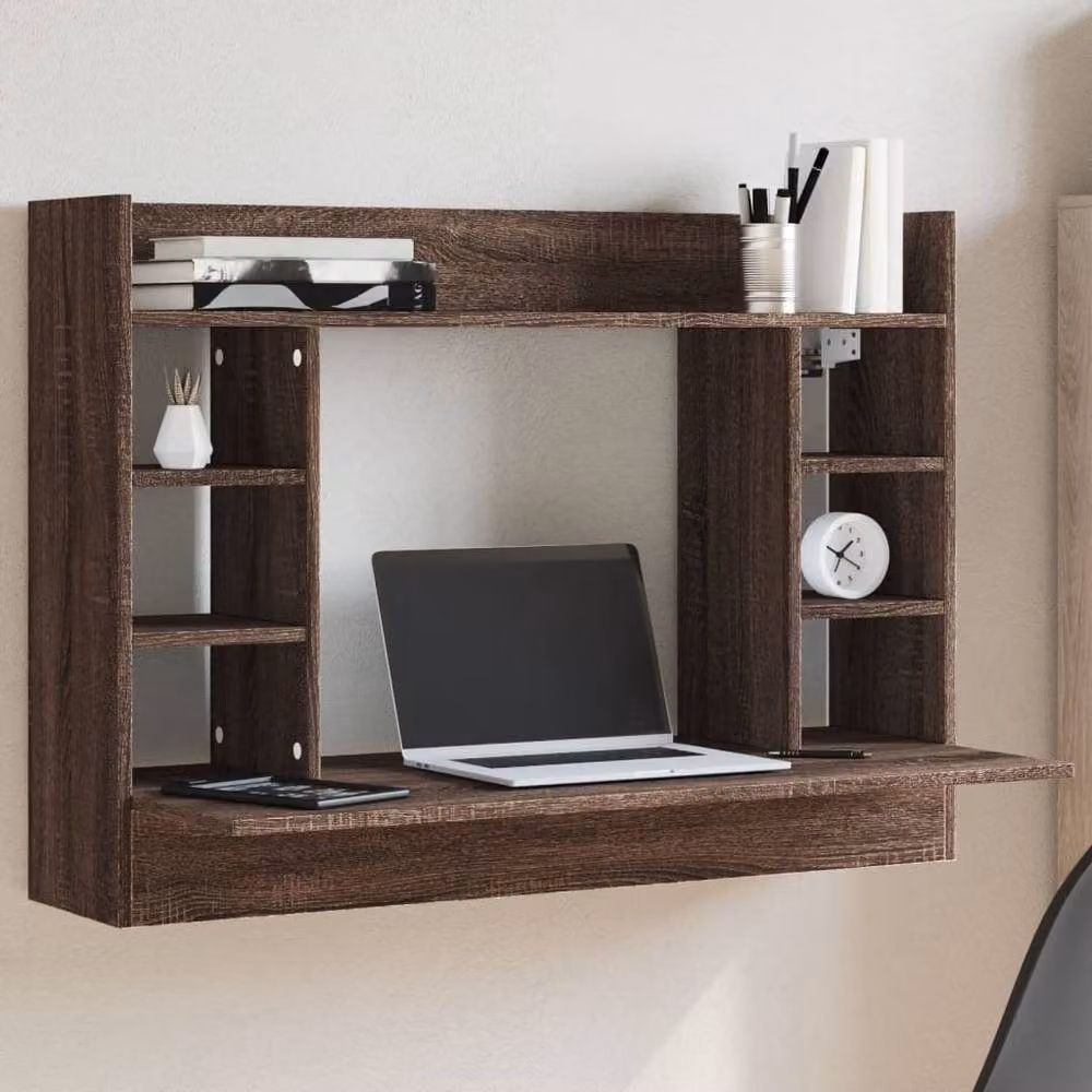 Berkfield Home Brown Oak Wall-Mounted Floating Writing Desk, W/D/H: 105 x 48 x 75 cm – 2