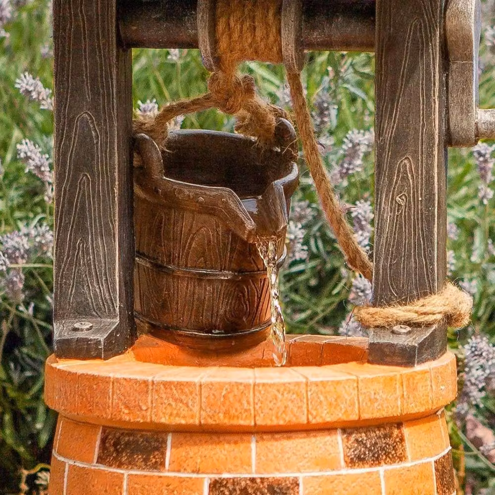 Marco Paul Solar Water Fountain Wishing Well Garden Feature in Brown and Multicolour – 3