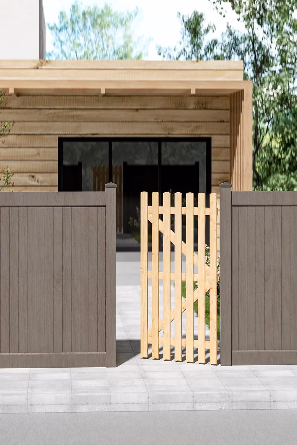 Living and Home Garden Wood Fence Gate with Latch in Brown, W/H: 90 x 180 cm – 4