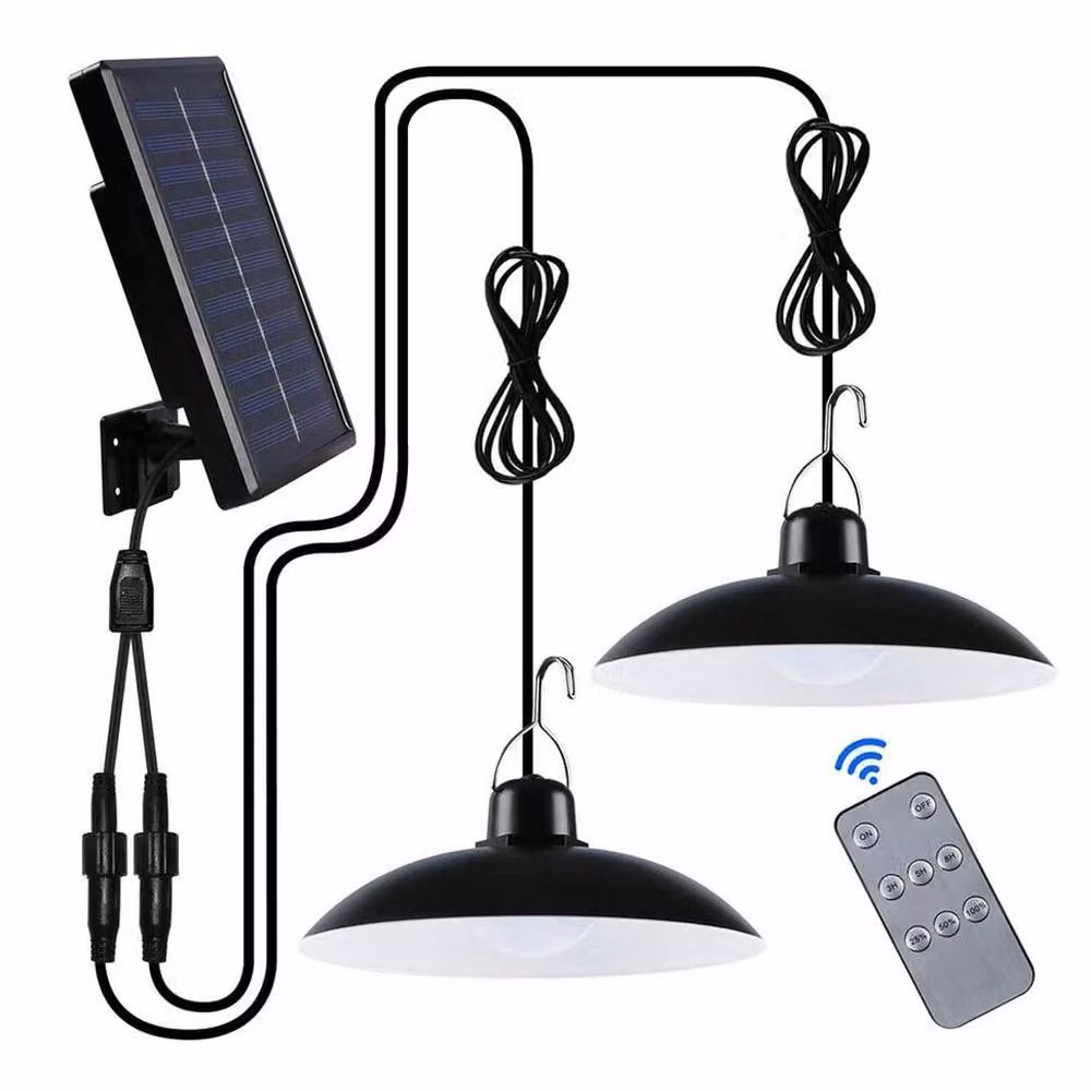 SPETLEK 2 Head LED Solar Powered Black Metal Pendant Hanging Garden Light with Remote Control, Dimmer and Timer – 2