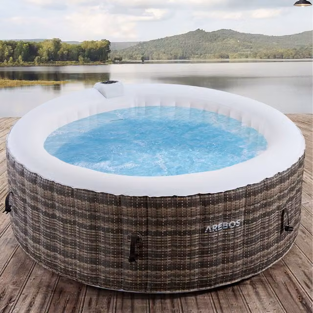 AREBOS Inflatable Round Whirlpool Spa Pool Hot Tub in Brown