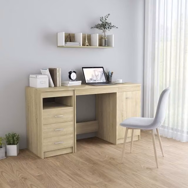 Berkfield Home Sonoma Oak Writing Desk in Brown, W: 140 cm, D: 50 cm, H: 76 cm