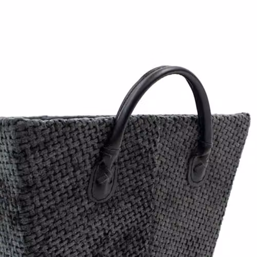 JVL Metro Rectangular Fabric Storage Basket with Lid and Handles, Black or Grey, W: 36.0 cm, D: 25.0 cm, H: 18.0 cm – 2